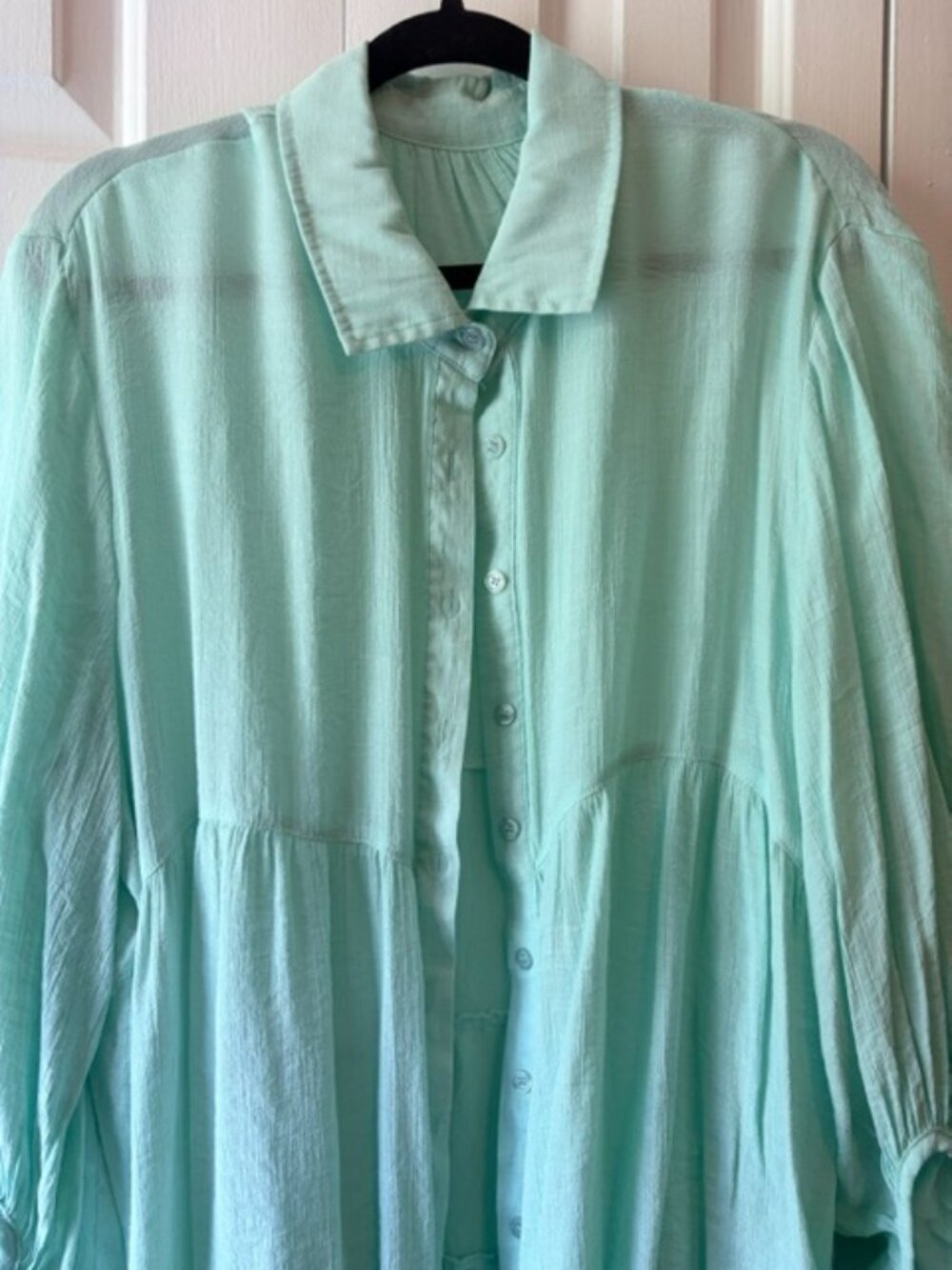 Plus Size 3X Mint Aqua Tiered Button Front Boho Tunic Blouse